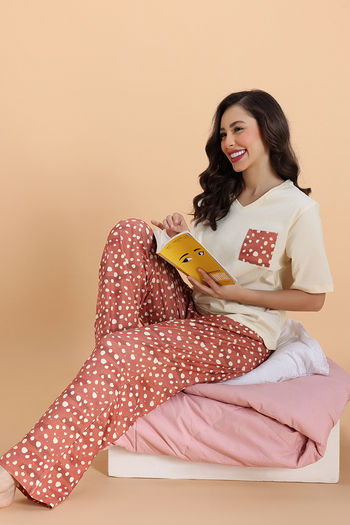 Buy Zivame Dot & Doze Knit Cotton Pyjama Set - Raw Sienna